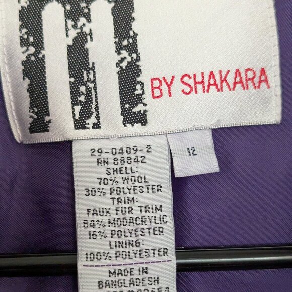 M By Shakara Wool Blend Coat with Faux Fur Cuffs Size 12 Belted - Picture 3 of 13